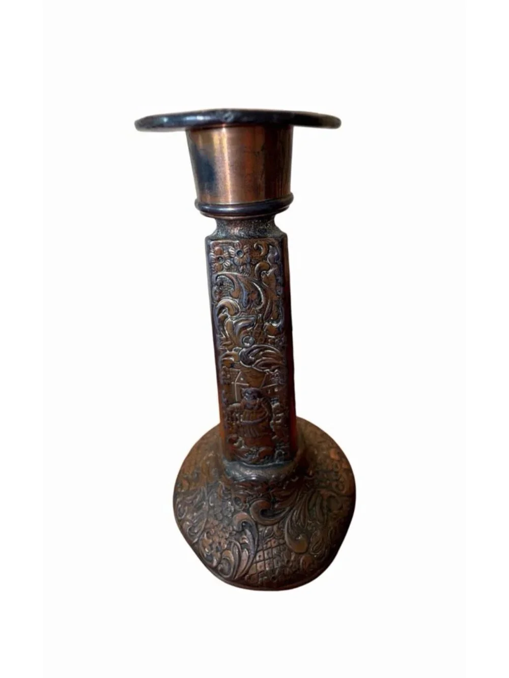 Lot 3 Copper Hammered Repousse Farmhouse Country Cottage Lodge Candlesticks